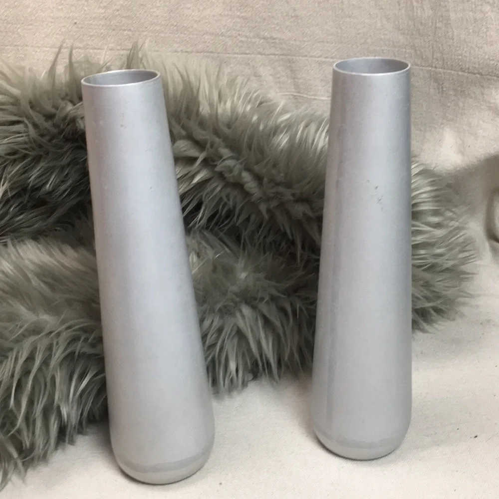 Pair Brushed Aluminum Metal Vases from CB2